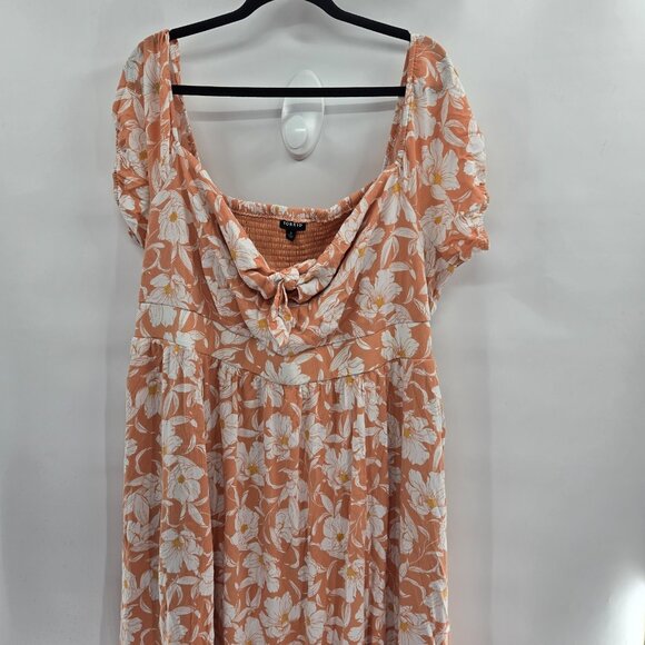 Torrid Orange White Gauze Off Shoulder Tie Front Smocked Back Maxi Dress 3x - Picture 1 of 13
